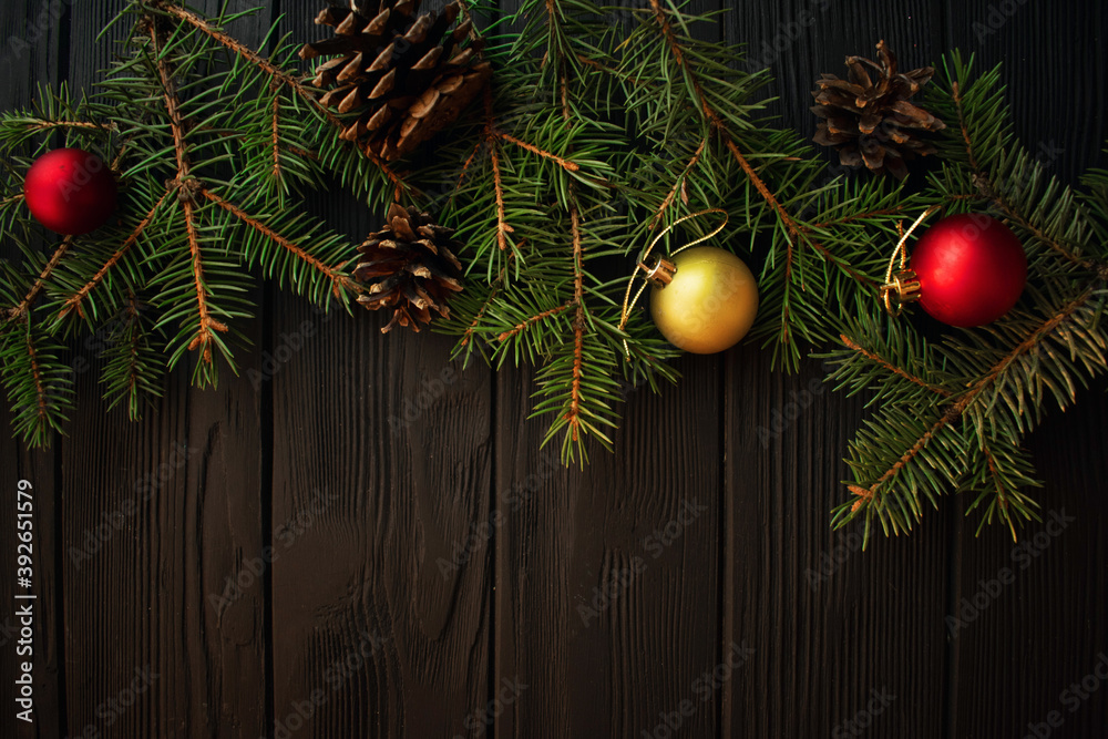 New Year's still life. Flatley. Christmas tree, cones, Christmas toys, tangerines on a wooden background New Year's still life. Flatley. Christmas tree, cones, Christmas toys, tangerines on a wooden background