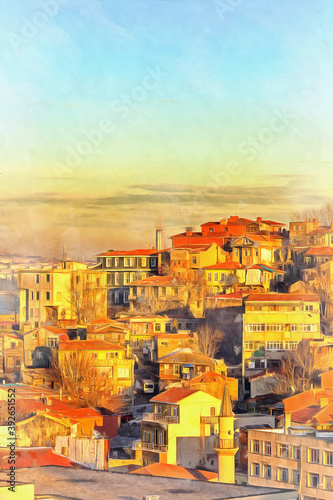 Photography Beautiful vintage houses cityscape colorful painting looks like picture