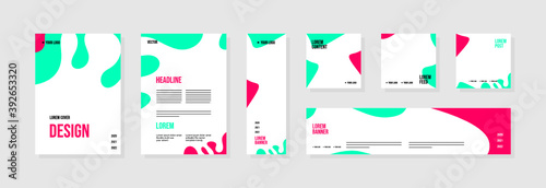Set of abstract template layouts with creative shapes, suitable for business project events, flyers/leaflet, banner ads, brochure covers, identity, and social media posts. Vector backgrounds.