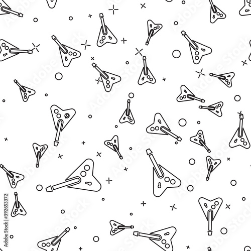 Black line Electric bass guitar icon isolated seamless pattern on white background. Vector.