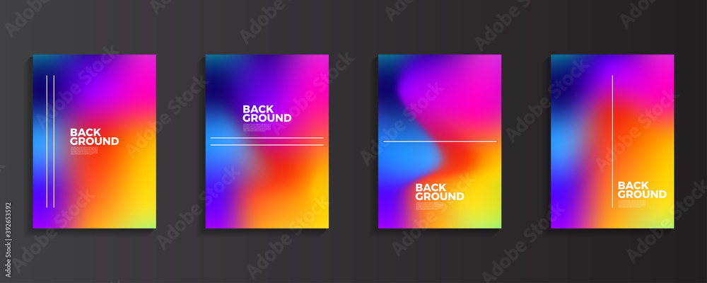 bright color Rainbow gradient background set with modern abstract patterns. Smooth templates collection for brochures, posters, banners, flyers and cards. Vector illustration.