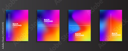 bright color Rainbow gradient background set with modern abstract patterns. Smooth templates collection for brochures, posters, banners, flyers and cards. Vector illustration.