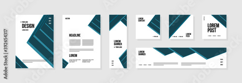 Set of abstract template layouts with creative shapes, suitable for business project events, flyers/leaflet, banner ads, brochure covers, identity, and social media posts. Vector backgrounds.