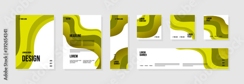 Set of abstract template layouts with creative shapes, suitable for business project events, flyers/leaflet, banner ads, brochure covers, identity, and social media posts. Vector backgrounds.