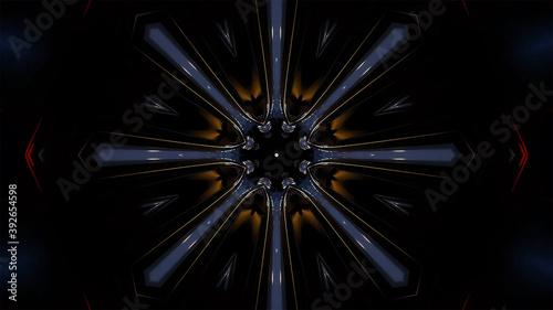 Bright Kaleidoscope visual with abstract flame fractal. 