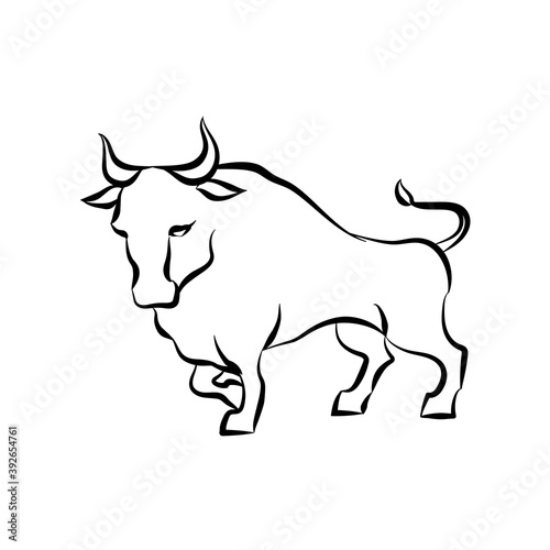 linear drawing of a bull, a symbol of the Chinese new year. Vector clip art