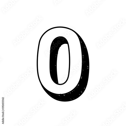 Number 0 hand-drawn font alphabet. Vector illustration of Arabic numerals number 0. Hand-drawn black and white number 0 typographic symbol. Can be used as a logo, icon