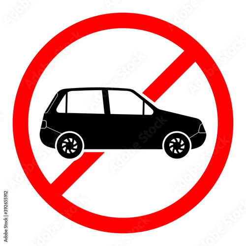 Stop car sign. No car icon isolated. Red ban sign. Vector illustration.
