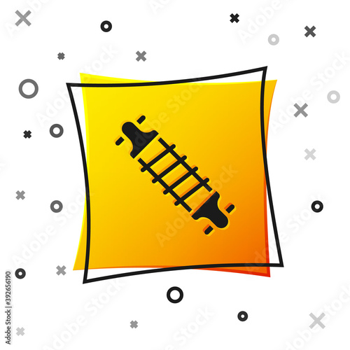 Black Bicycle suspension icon isolated on white background. Yellow square button. Vector.