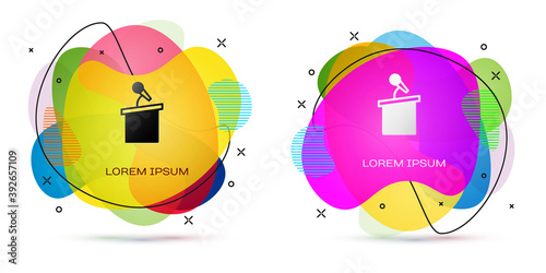Color Stage stand or debate podium rostrum icon isolated on white background. Conference speech tribune. Abstract banner with liquid shapes. Vector.