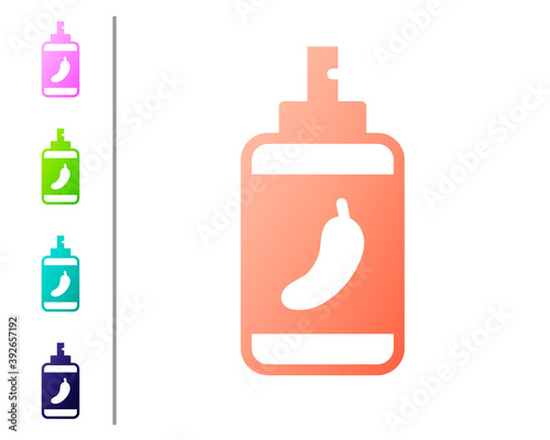 Coral Pepper spray icon isolated on white background. OC gas. Capsicum self defense aerosol. Set color icons. Vector.