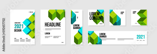 Set of abstract template layouts with creative shapes, suitable for business project events, flyers/leaflet, banner ads, brochure covers, identity, and social media posts. Vector backgrounds.