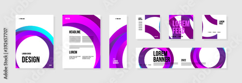 Set of abstract template layouts with creative shapes, suitable for business project events, flyers/leaflet, banner ads, brochure covers, identity, and social media posts. Vector backgrounds.
