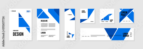 Set of abstract template layouts with creative shapes, suitable for business project events, flyers/leaflet, banner ads, brochure covers, identity, and social media posts. Vector backgrounds.