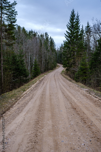 countryside dirt road gravel in perspective in summer