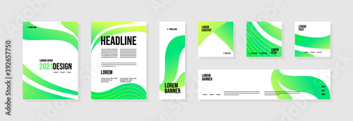 Set of abstract template layouts with creative shapes, suitable for business project events, flyers/leaflet, banner ads, brochure covers, identity, and social media posts. Vector backgrounds.