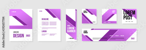 Set of abstract template layouts with creative shapes, suitable for business project events, flyers/leaflet, banner ads, brochure covers, identity, and social media posts. Vector backgrounds.