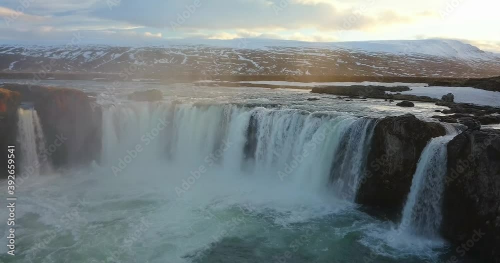 Aerial of Godafoss waterfall in Iceland Aerial of Godafoss waterfall in Iceland