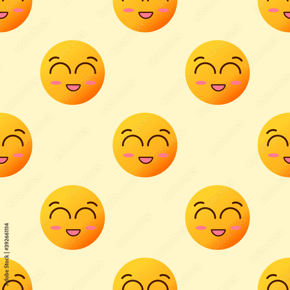 Seamless line pattern with emoticons on yellow background emoji vector. Smiles face texture template. Modern smileys for textiles, interior design, for book design, website EPS