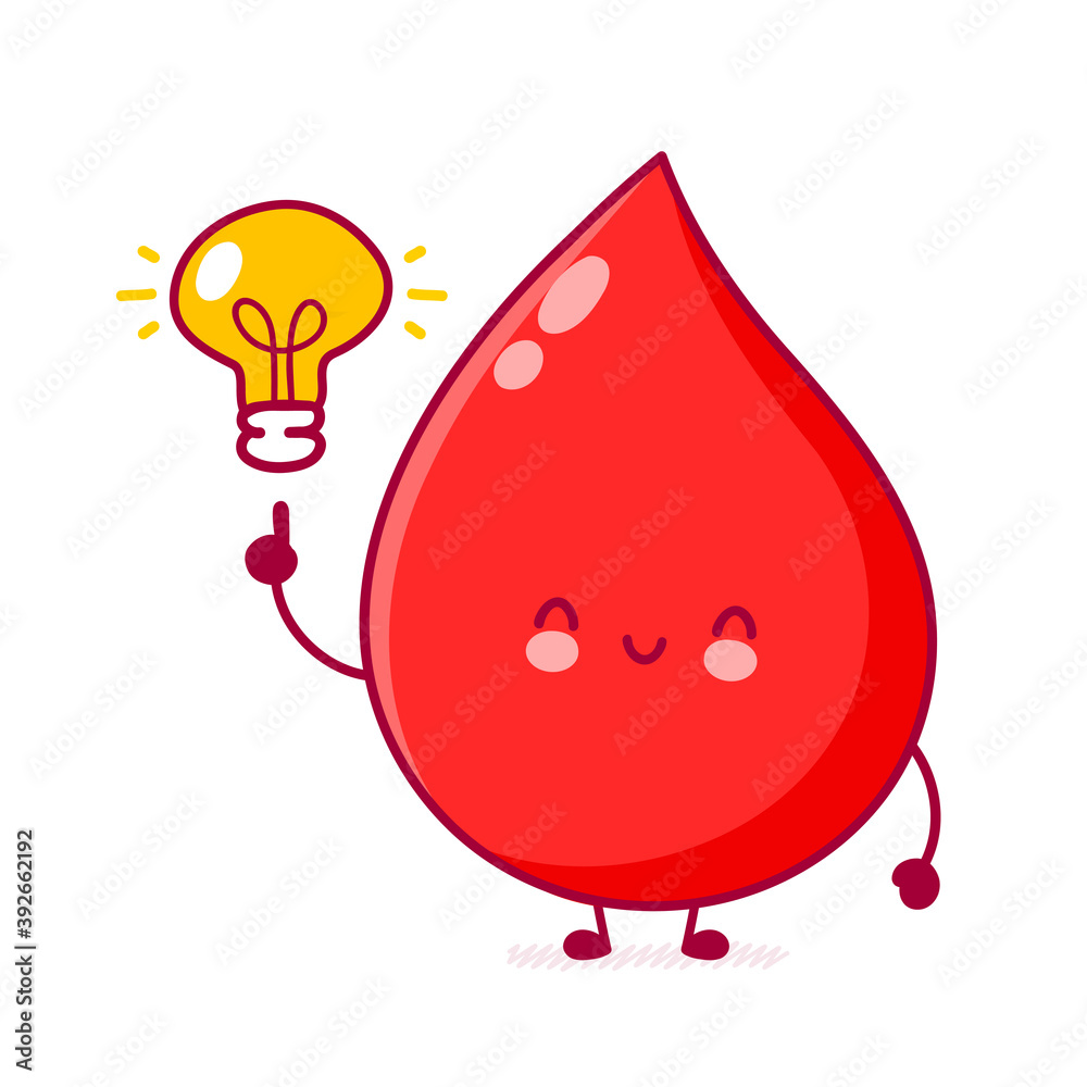 Cute happy funny blood drop with light bulb Cute happy funny blood drop with light bulb