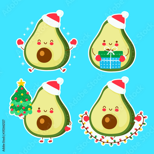 Cute happy funny christmas avocado