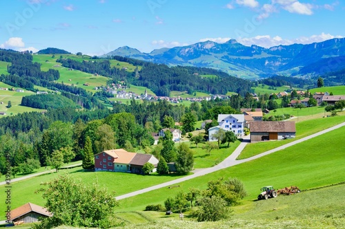 A view of the the country of Appenzell towards the Alpstein mountains.