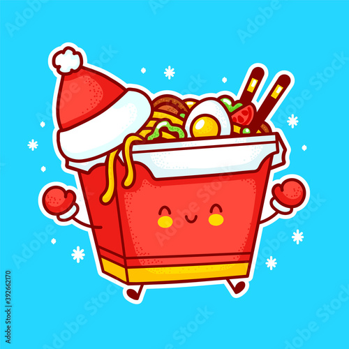 Cute funny happy wok noodle box character