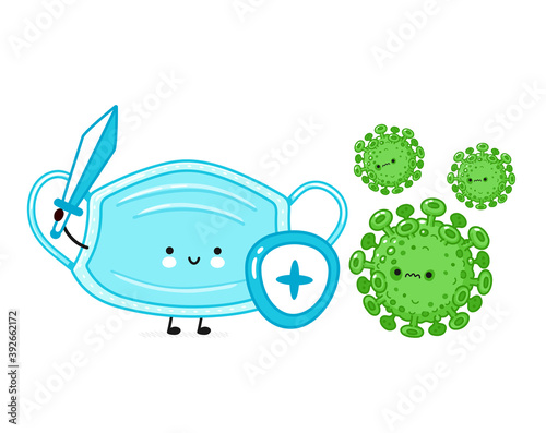 Cute medical face mask with sword and shield fight