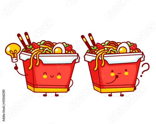 Cute funny happy wok noodle box character