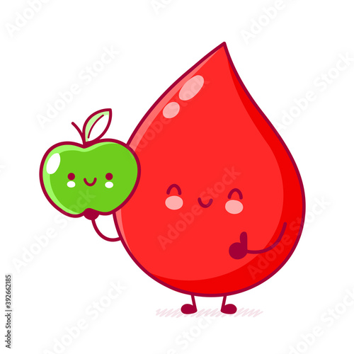 Cute happy funny blood drop with apple