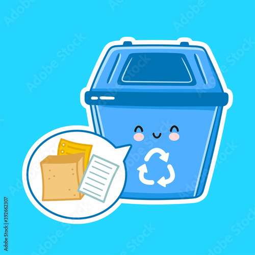 Cute happy garbage container for paper