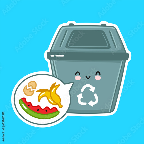 Cute happy garbage container for organic