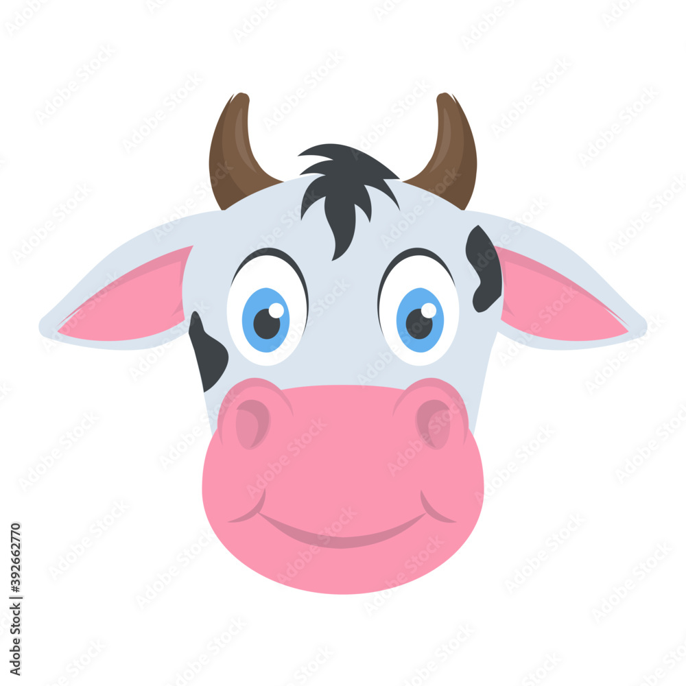 A cute cow head with two horns
A cute cow head with two horns