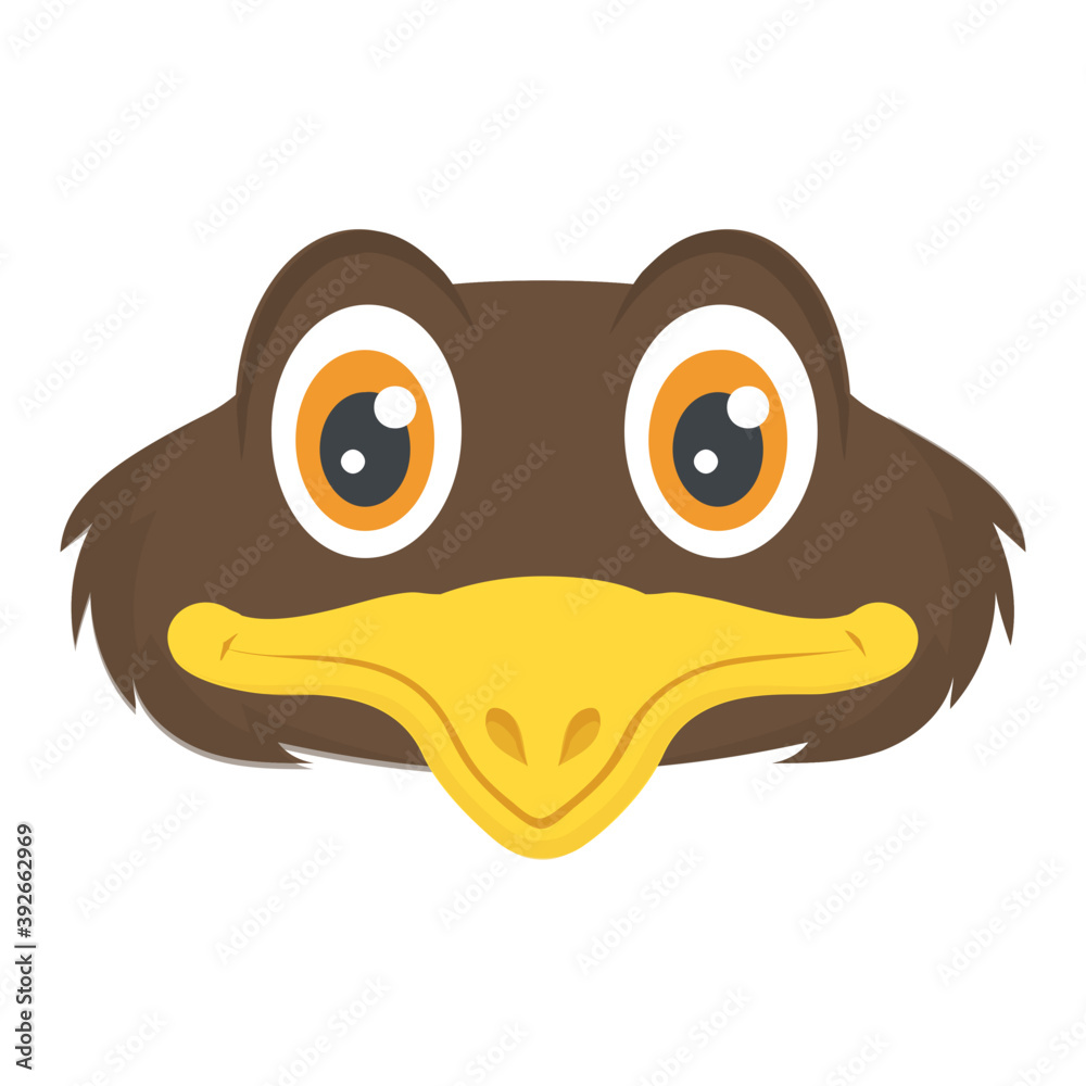 
A cartoon face of a bird with fully opened eyes
