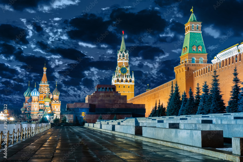 Red square at night. Moscow on the background of the beautiful night