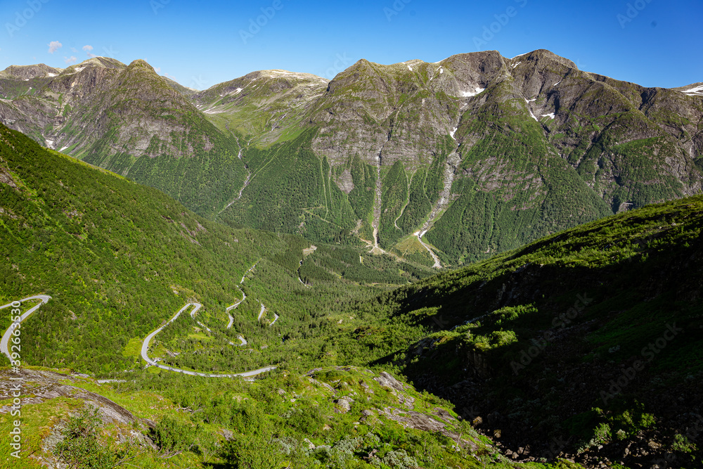 Gaularfjelletveien with view over the valley