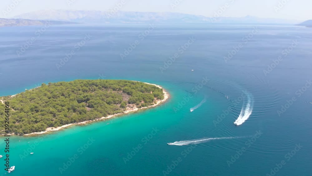 Aerial View of Boat in Adriatic Sea on Coast of Croatian Island Aerial View of Boat in Adriatic Sea on Coast of Croatian Island
