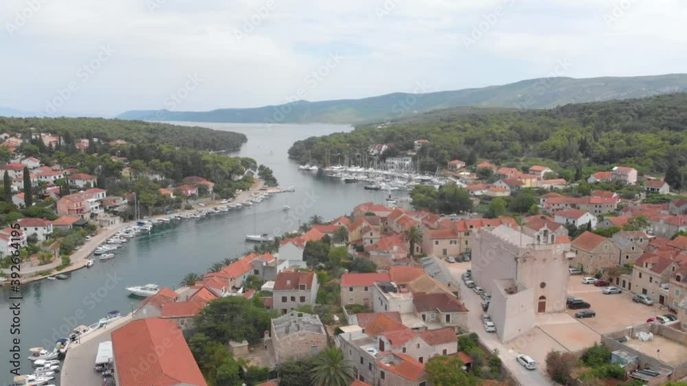 Croatia Tourism - Beautiful Architecture on Hvar island. Aerial Orbit Croatia Tourism - Beautiful Architecture on Hvar island. Aerial Orbit