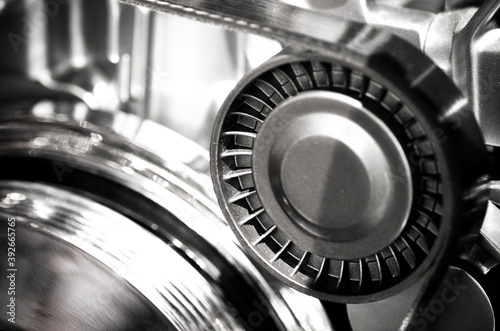 Internal combustion engine automotive, engine fragment close-up.