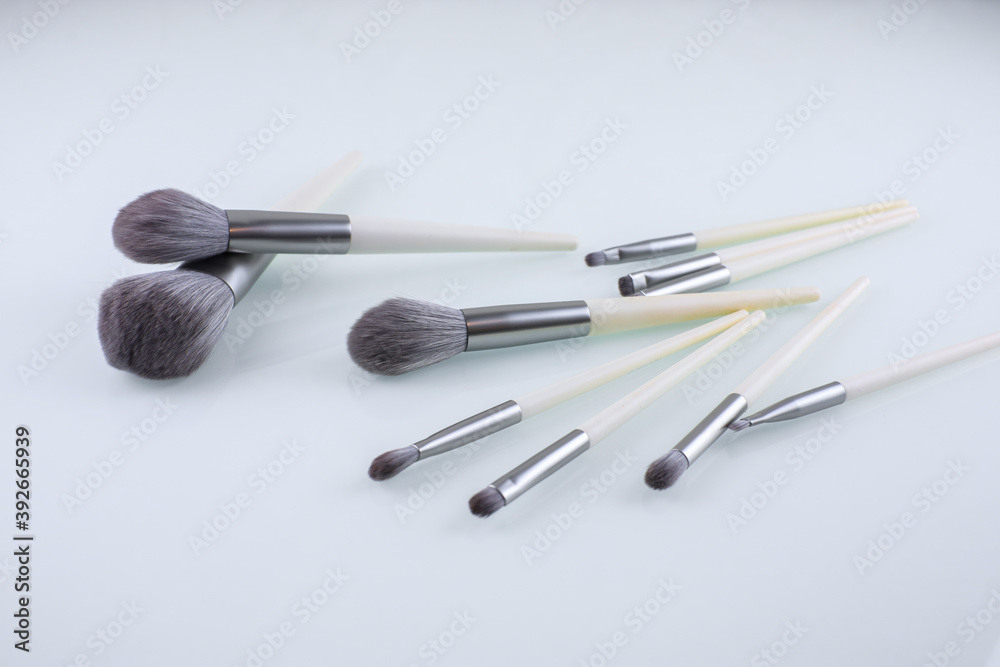 makeup brushes scattered on a white background makeup brushes scattered on a white background