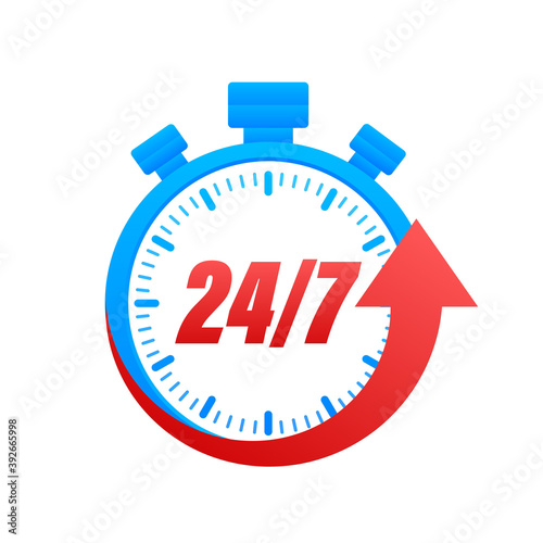 24-7 service concept. 24-7 open. Support service icon. Vector stock illustration.
