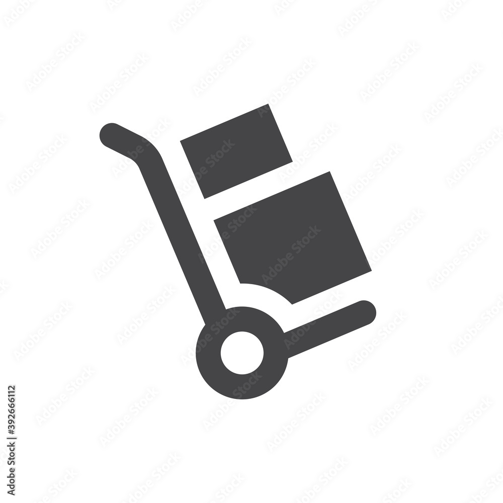 Trolley hand truck vector icon. Push cart with boxes simple symbol. Trolley hand truck vector icon. Push cart with boxes simple symbol.