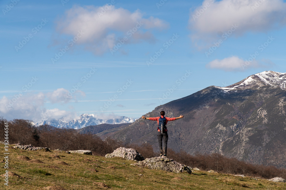 young women hiking in the mountains