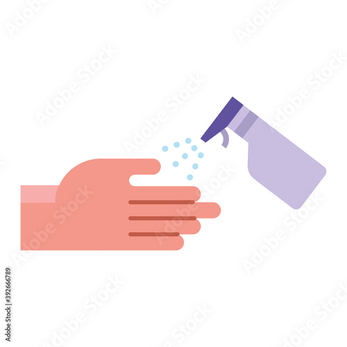 hand with spray bottle medical product flat style