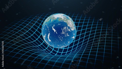 Gravity Earth bends space around it, distorted spacetime Concept gravity deforms space time grid around universe. Spacetime curvature. Loop-able, Seamless 4K 3D Animation