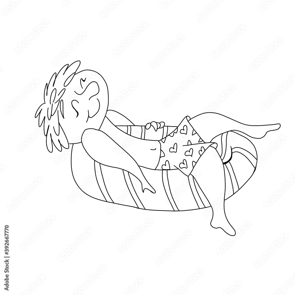 Fototapeta premium Digital black and white drawing. The guy is on vacation.