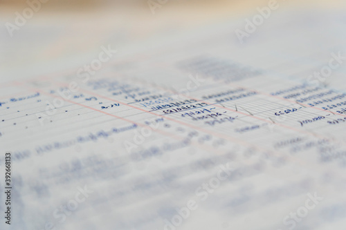 closeup of old ledger.