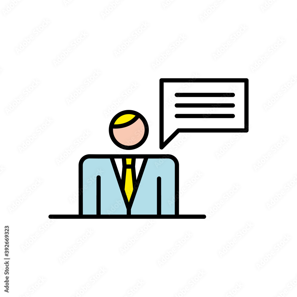 business man with speech bubble avatar character business man with speech bubble avatar character