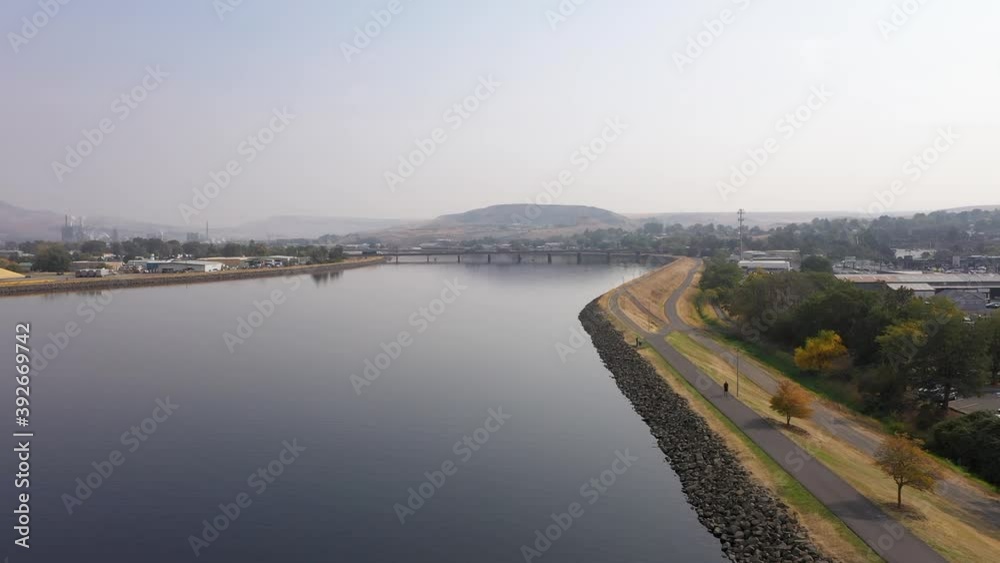 drone view of the river and the city drone view of the river and the city
