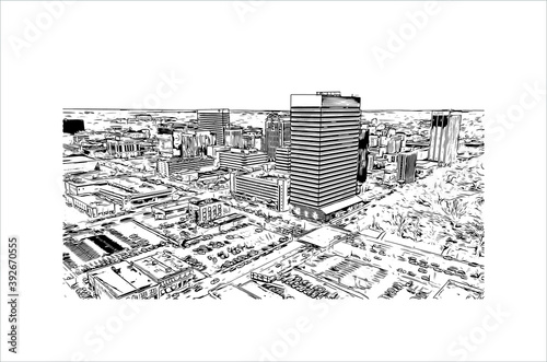 Building view with landmark of Columbia is the capital city of South Carolina. Hand drawn sketch illustration in vector.